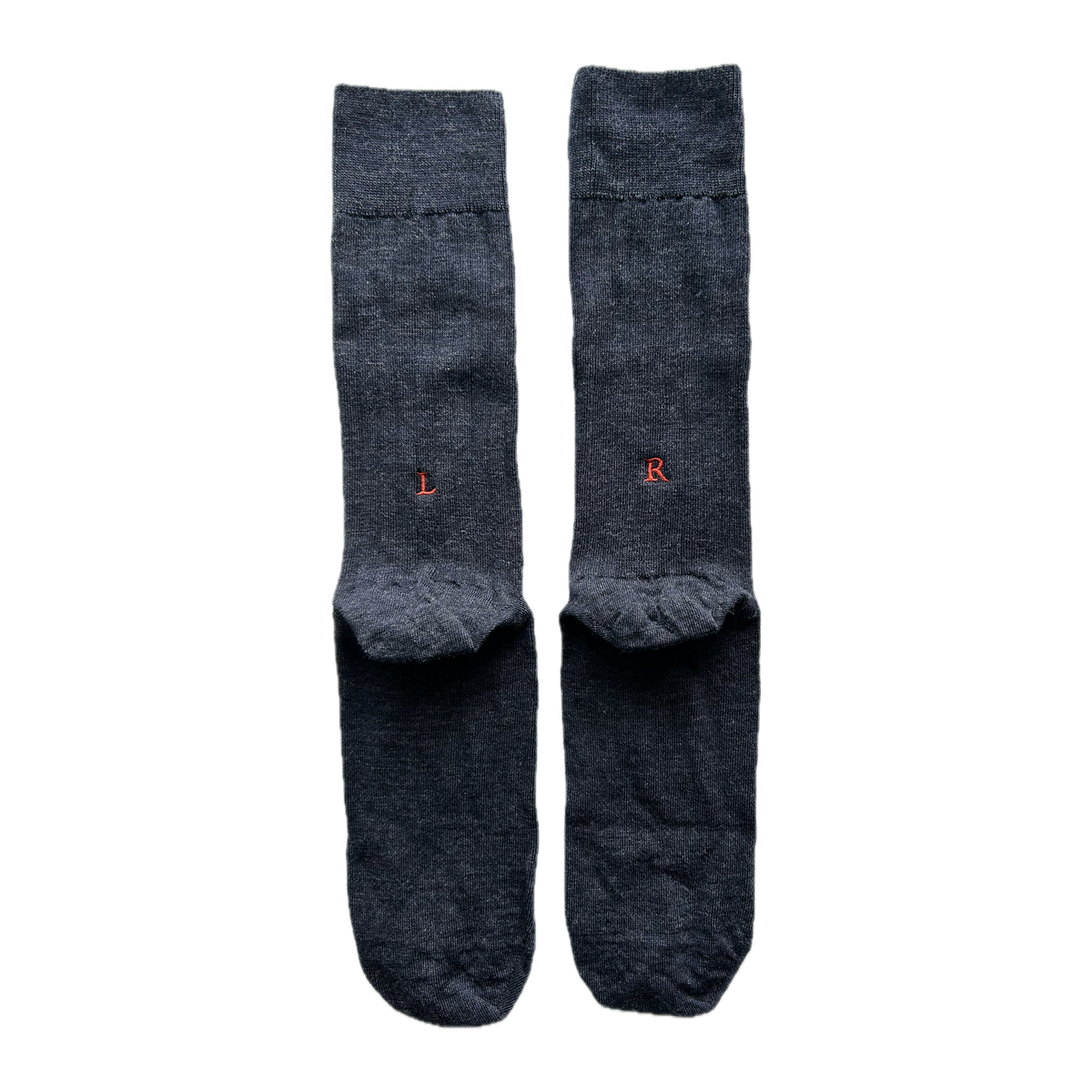Calze blu da uomo in lana merino con le iniziali ricamate in rosso, Individual Socks