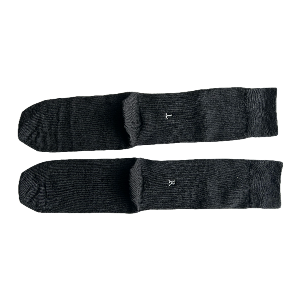 Calze nere da uomo in lana merino con le iniziali ricamate in grigio, Individual Socks