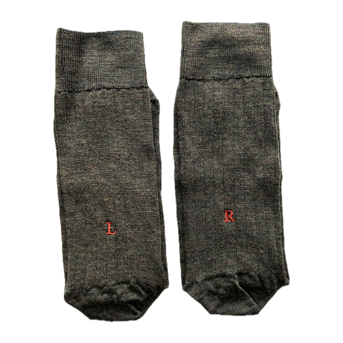 Calze verde melange da uomo in lana merino con le iniziali ricamate in rosso, Individual Socks