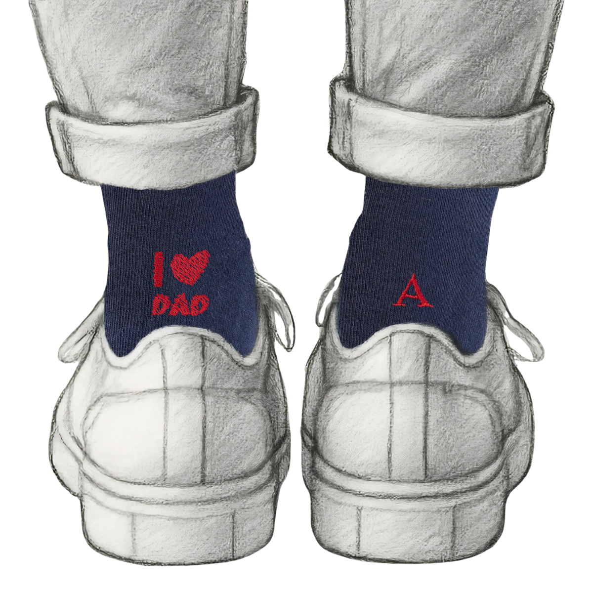 Calze Personalizzate Festa del Papà | Cotone Blu | I Love Dad + Iniziale Ricamata Rossa