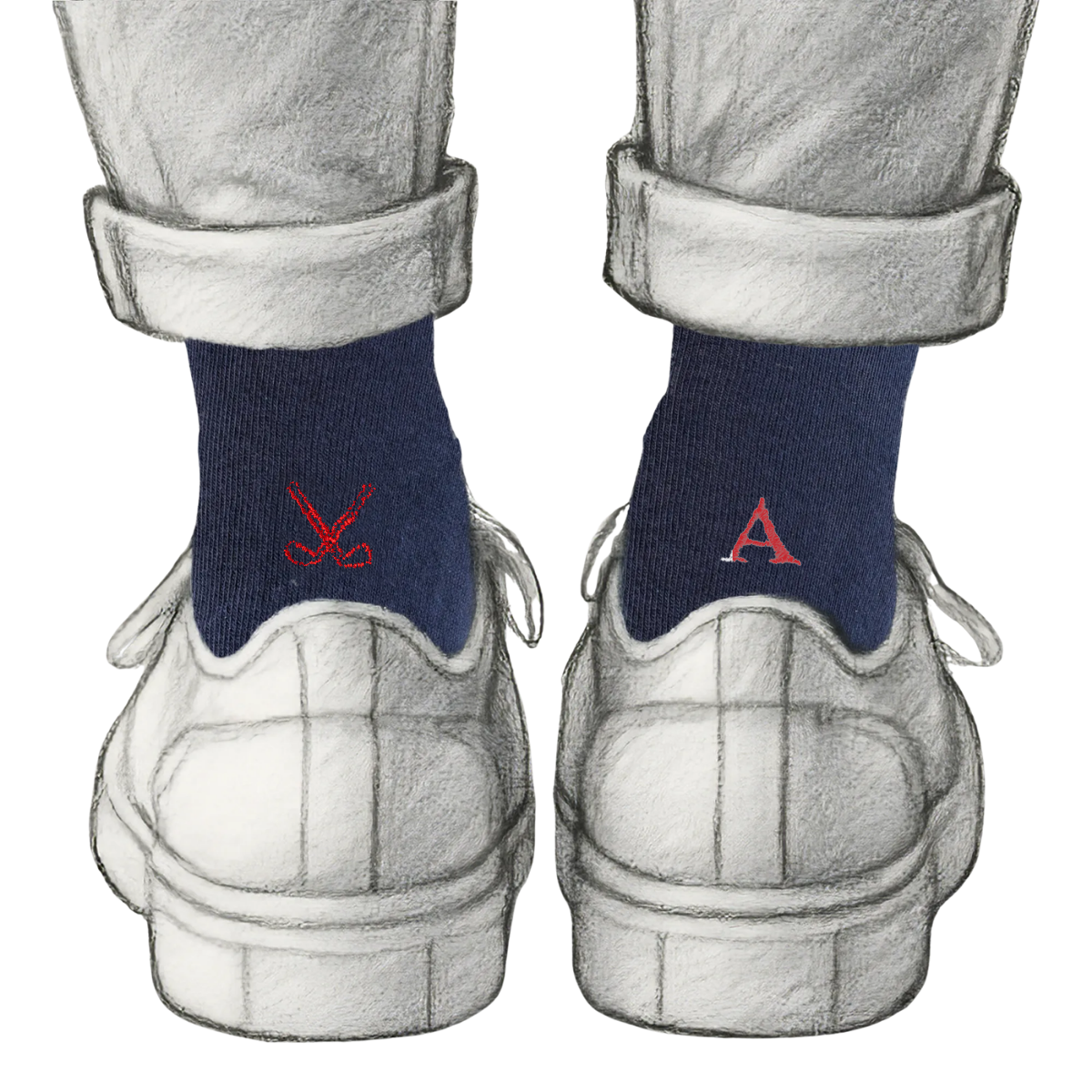 Calze Personalizzate Golf Lovers | Cotone Blu | Mazze Golf + Iniziale Ricamata Rossa