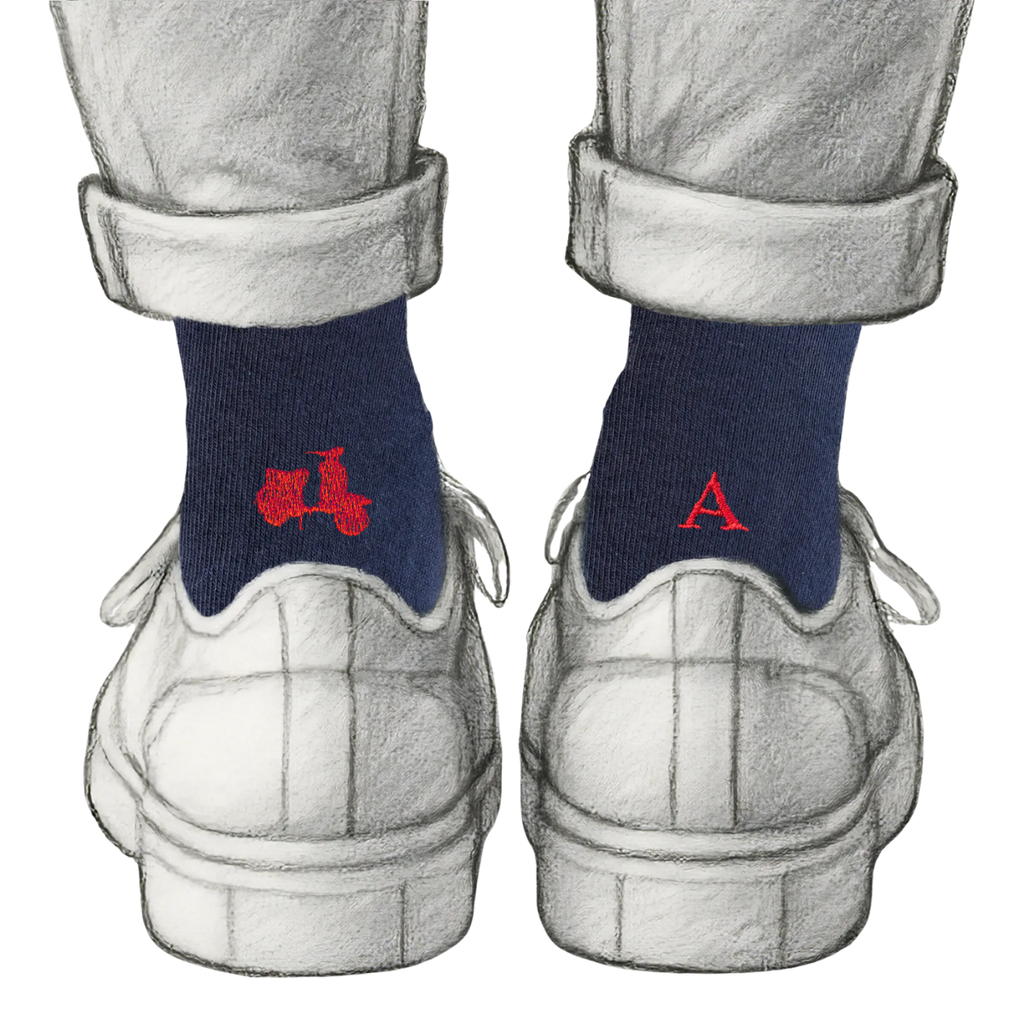 Men's Blue Socks with Red Initials - Stretch Cotton - Size 40/45 - 101