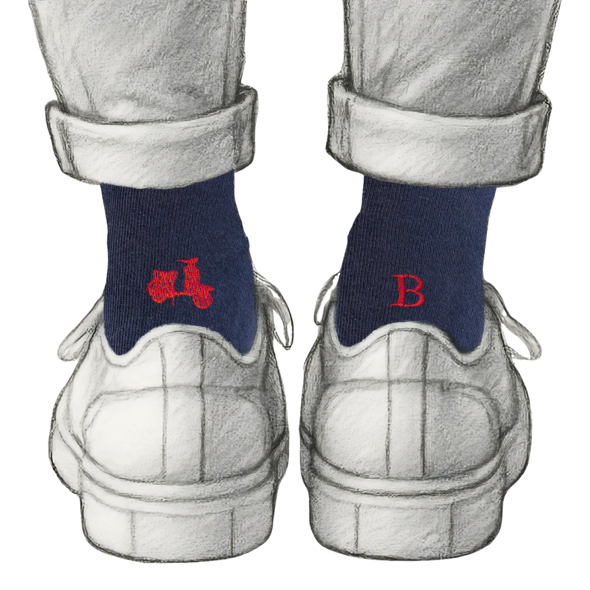 Blaue Herrensocken mit roten Initialen – Stretch-Baumwolle – Größe 40/45 – 101