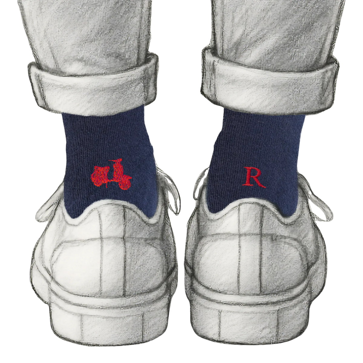 Blaue Herrensocken mit roten Initialen – Stretch-Baumwolle – Größe 40/45 – 101