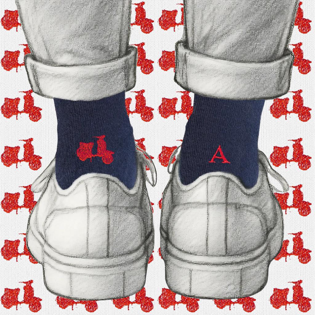 Men's Blue Socks with Red Initials - Stretch Cotton - Size 40/45 - 101
