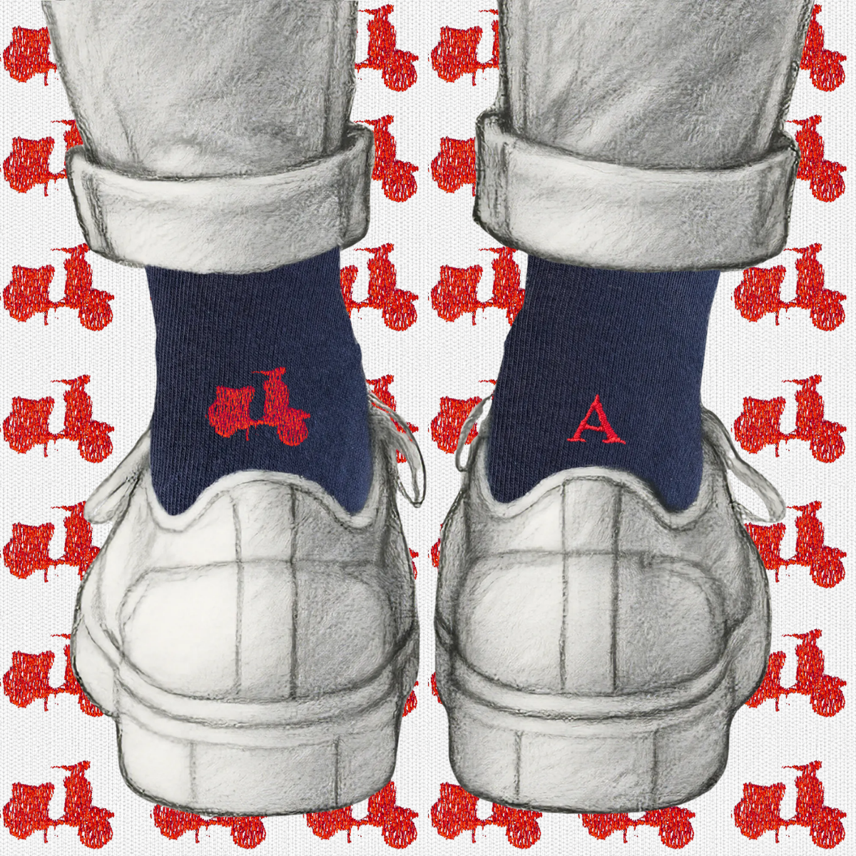 Blaue Herrensocken mit roten Initialen – Stretch-Baumwolle – Größe 40/45 – 101