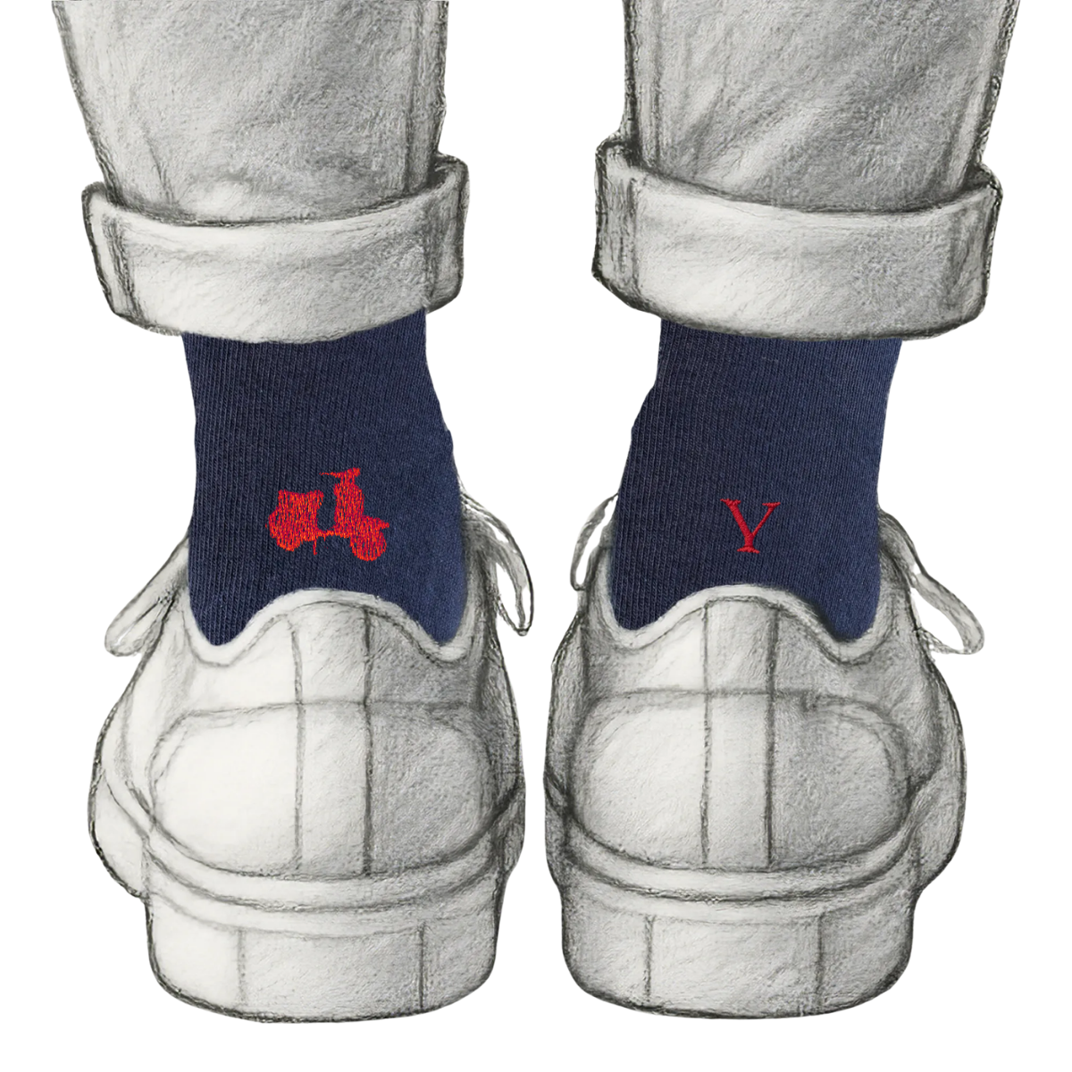 Blaue Herrensocken mit roten Initialen – Stretch-Baumwolle – Größe 40/45 – 101