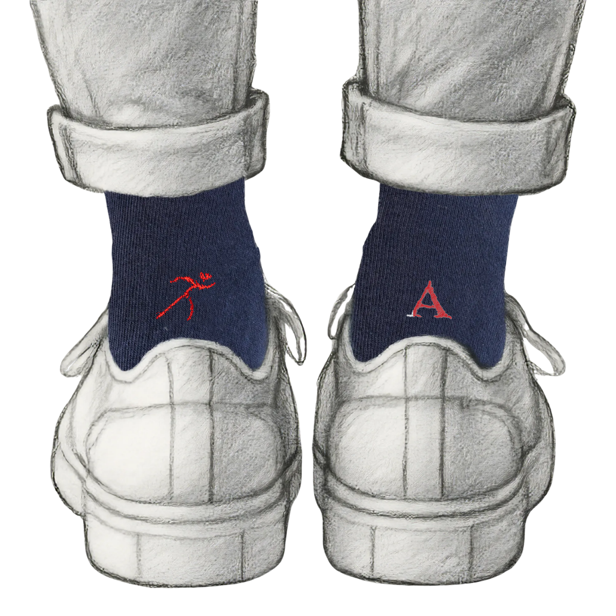 Calze Personalizzate Running Lovers | Cotone Blu | Runner + Iniziale Ricamata Rossa
