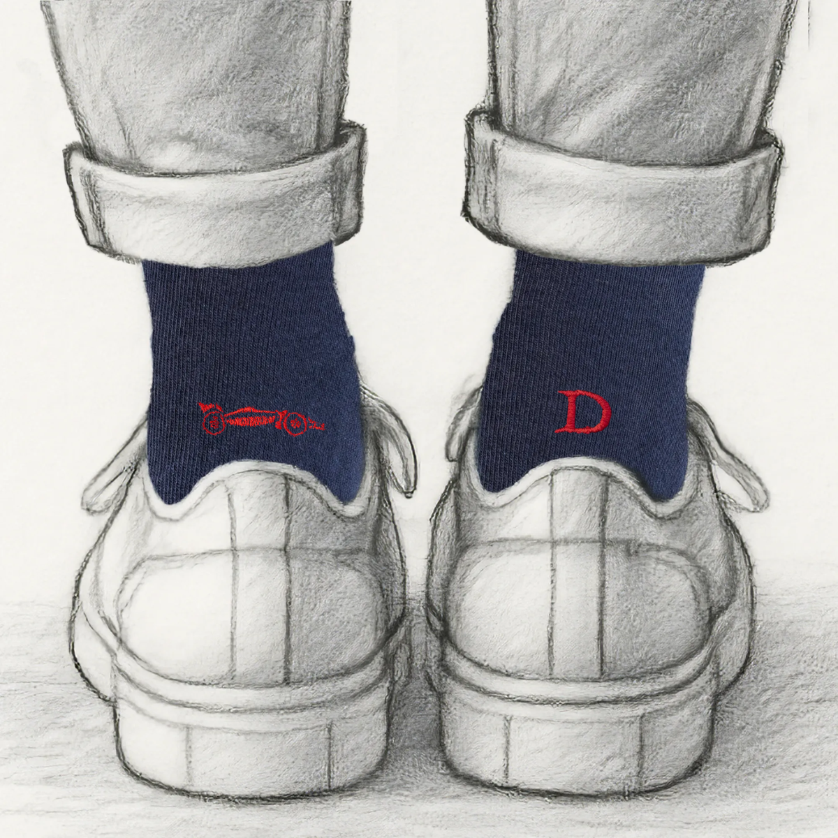 Blaue Herrensocken mit roten Initialen – Stretch-Baumwolle – Größe 40/45 – 101
