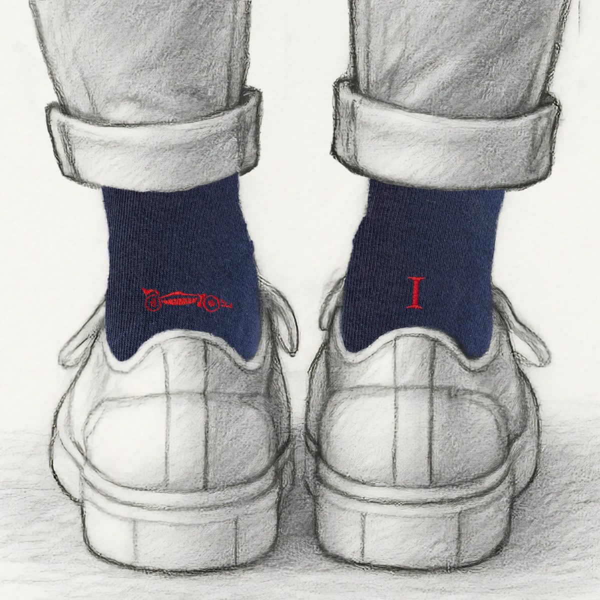 Blaue Herrensocken mit roten Initialen – Stretch-Baumwolle – Größe 40/45 – 101