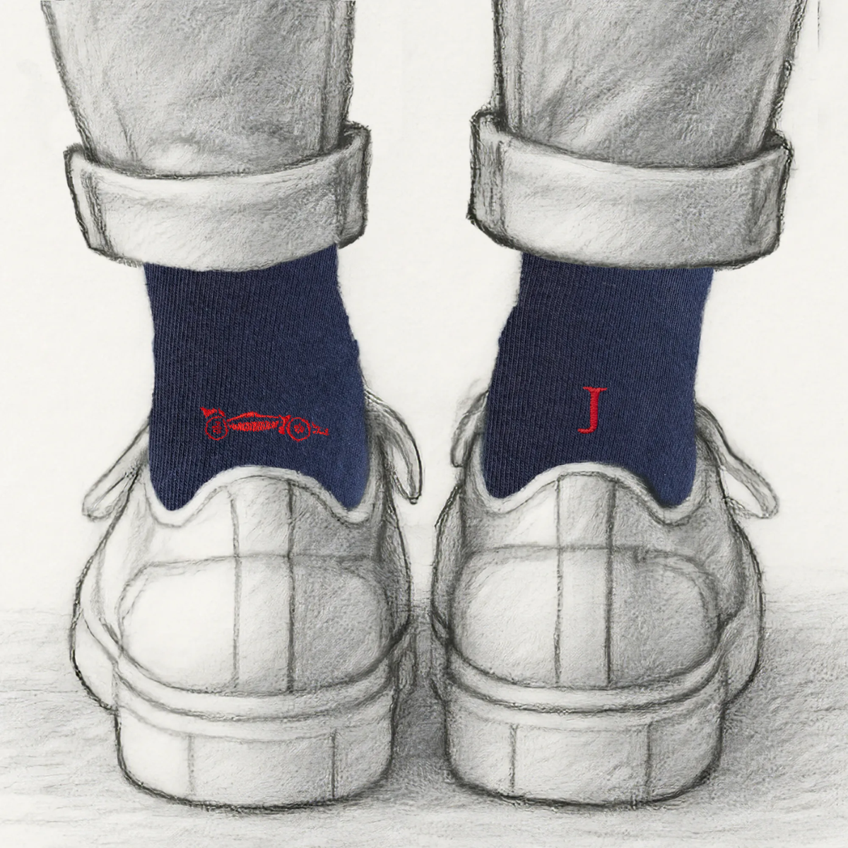 Blaue Herrensocken mit roten Initialen – Stretch-Baumwolle – Größe 40/45 – 101