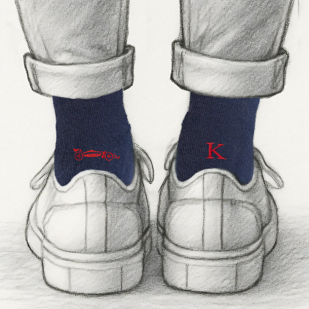 Blaue Herrensocken mit roten Initialen – Stretch-Baumwolle – Größe 40/45 – 101