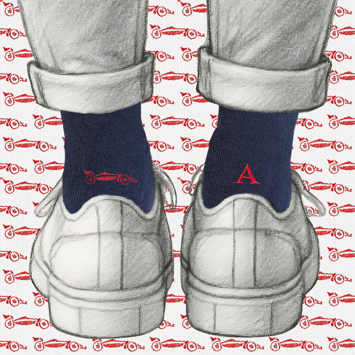 Blaue Herrensocken mit roten Initialen – Stretch-Baumwolle – Größe 40/45 – 101