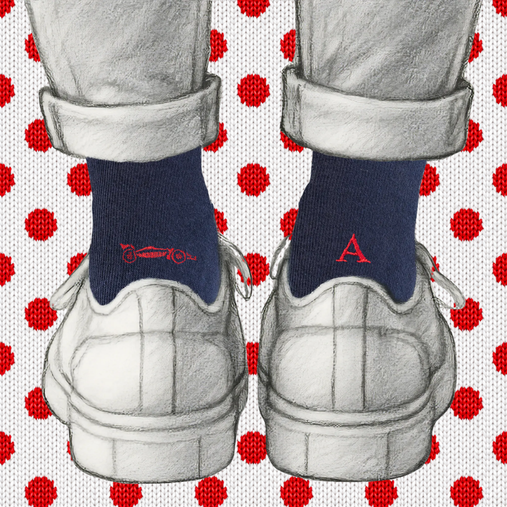 Men's Blue Socks with Red Initials - Stretch Cotton - Size 40/45 - 101