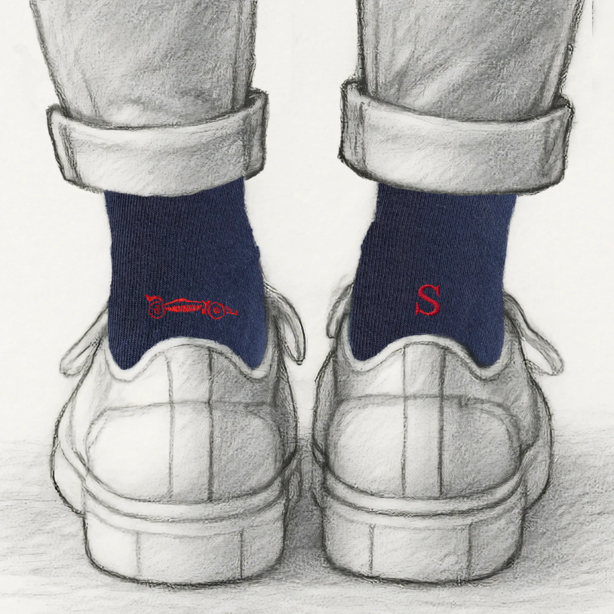 Blaue Herrensocken mit roten Initialen – Stretch-Baumwolle – Größe 40/45 – 101