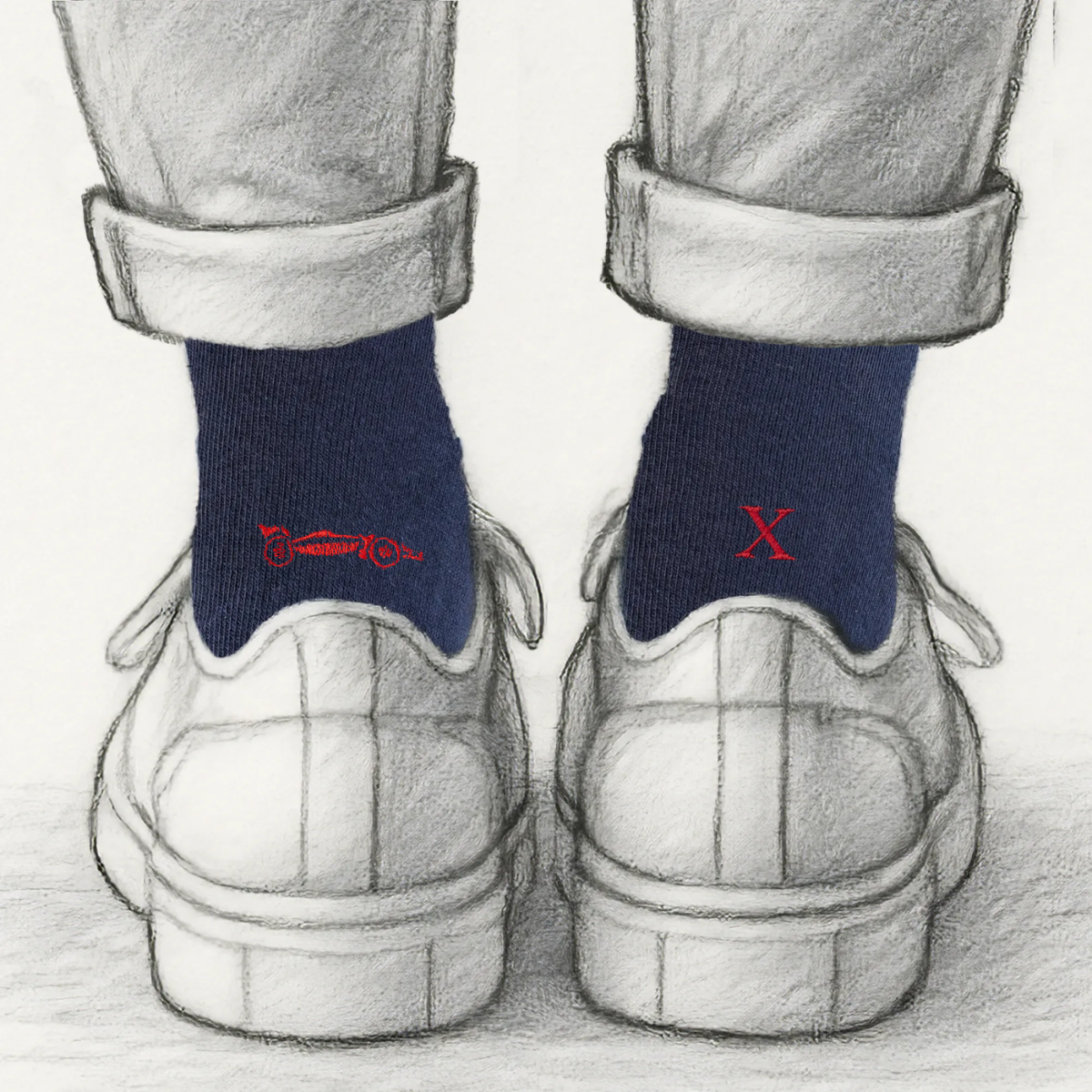 Blaue Herrensocken mit roten Initialen – Stretch-Baumwolle – Größe 40/45 – 101