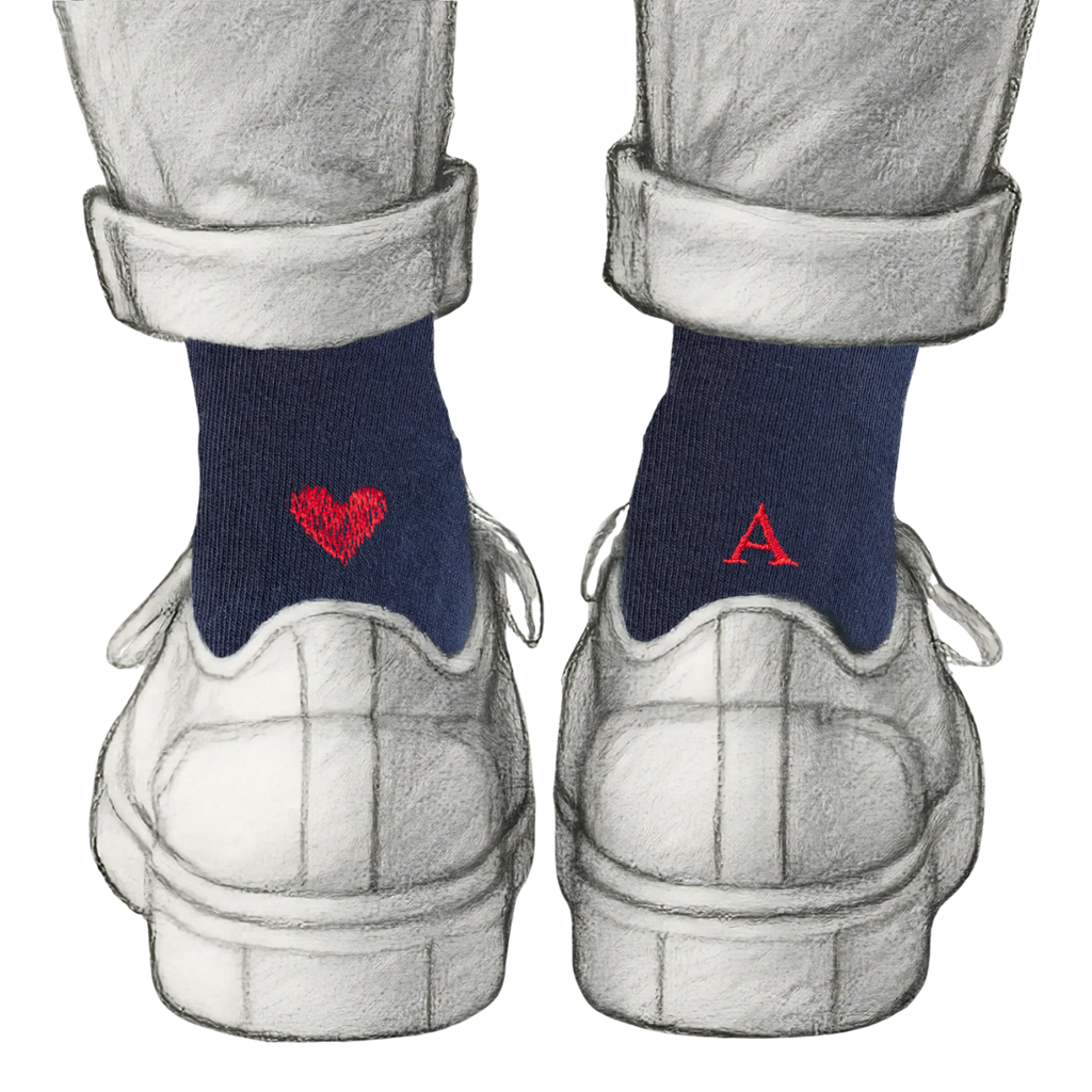 Men's Blue Socks with Red Initials - Stretch Cotton - Size 40/45 - 101