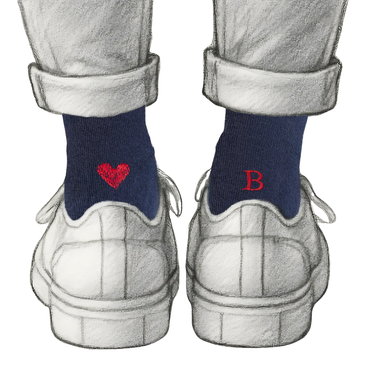 Blaue Herrensocken mit roten Initialen – Stretch-Baumwolle – Größe 40/45 – 101