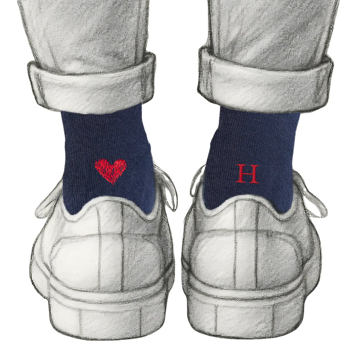 Blaue Herrensocken mit roten Initialen – Stretch-Baumwolle – Größe 40/45 – 101