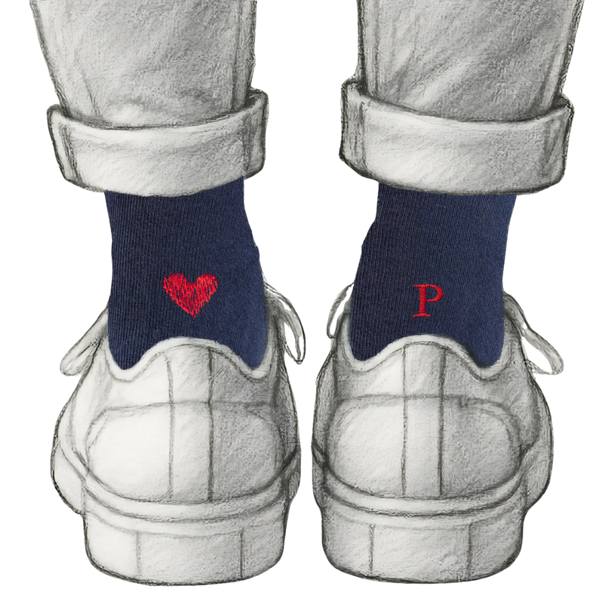 Blaue Herrensocken mit roten Initialen – Stretch-Baumwolle – Größe 40/45 – 101