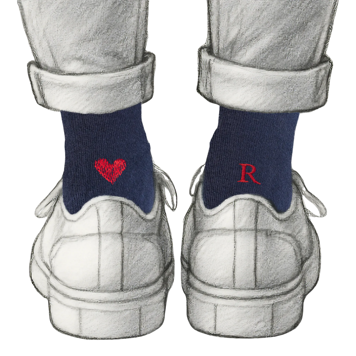 Blaue Herrensocken mit roten Initialen – Stretch-Baumwolle – Größe 40/45 – 101