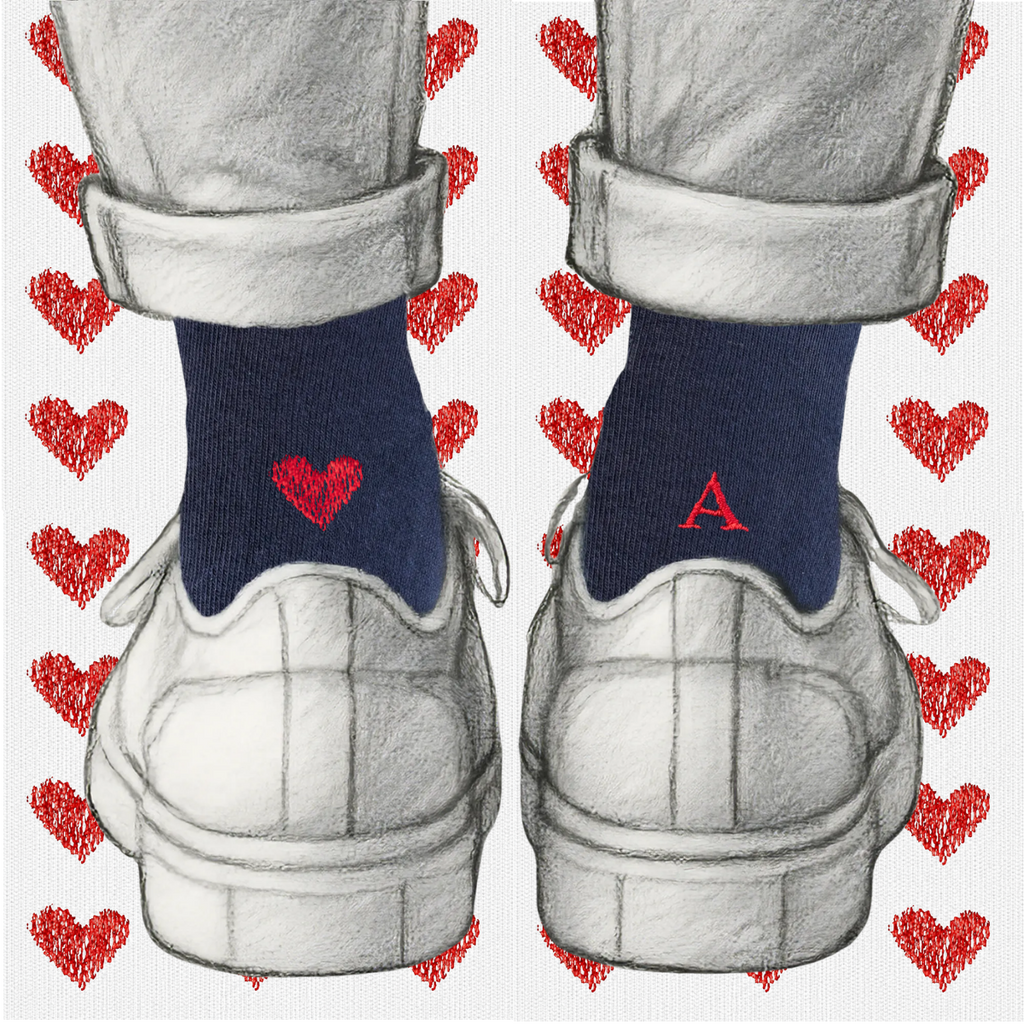 Men's Blue Socks with Red Initials - Stretch Cotton - Size 40/45 - 101