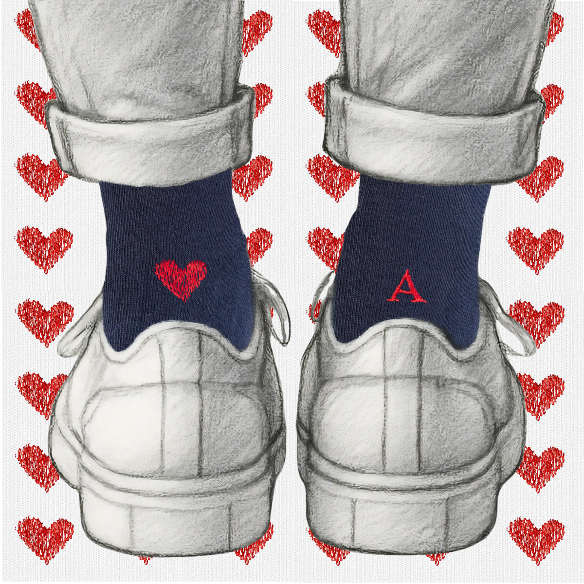 Blaue Herrensocken mit roten Initialen – Stretch-Baumwolle – Größe 40/45 – 101