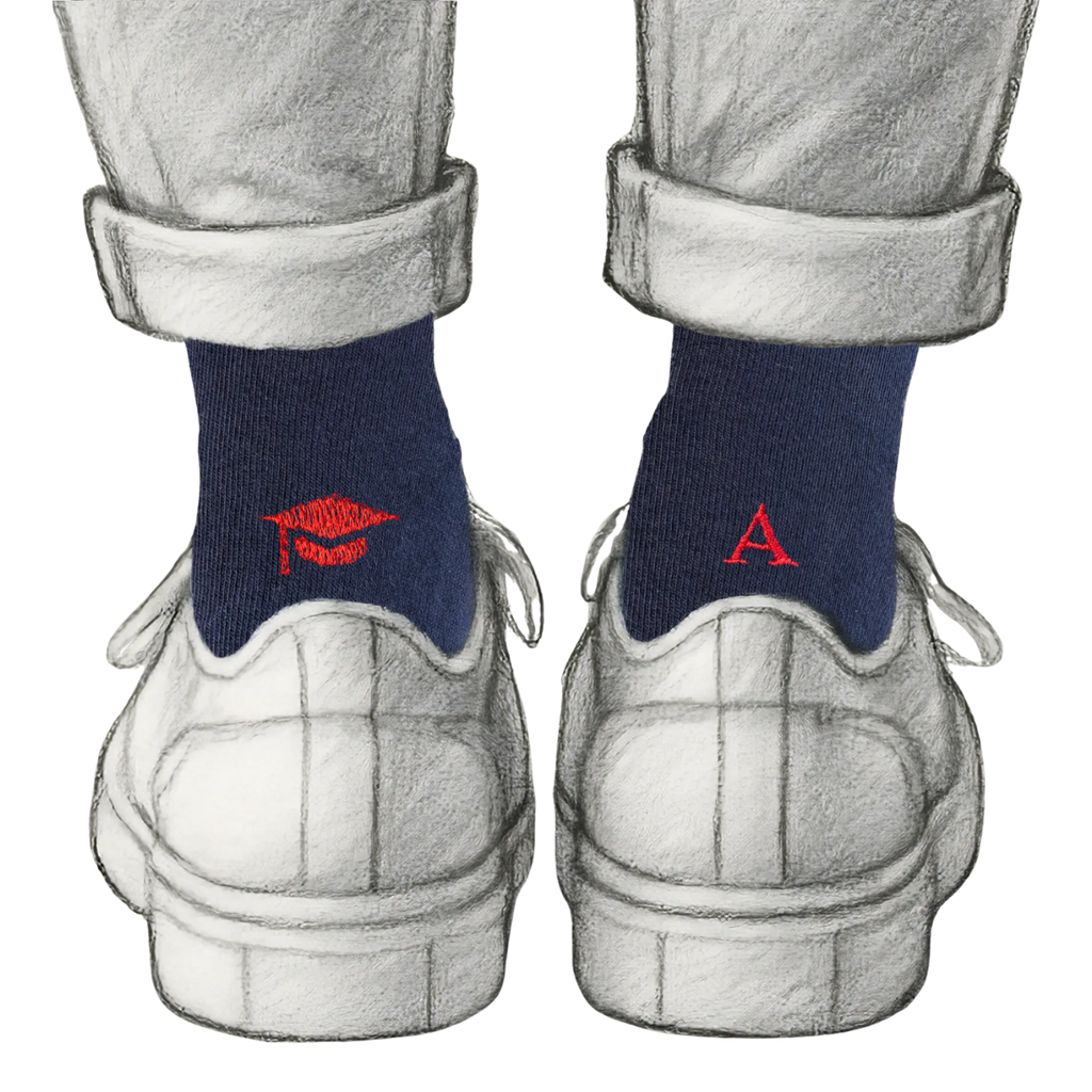 Men's Blue Socks with Red Initials - Stretch Cotton - Size 40/45 - 101