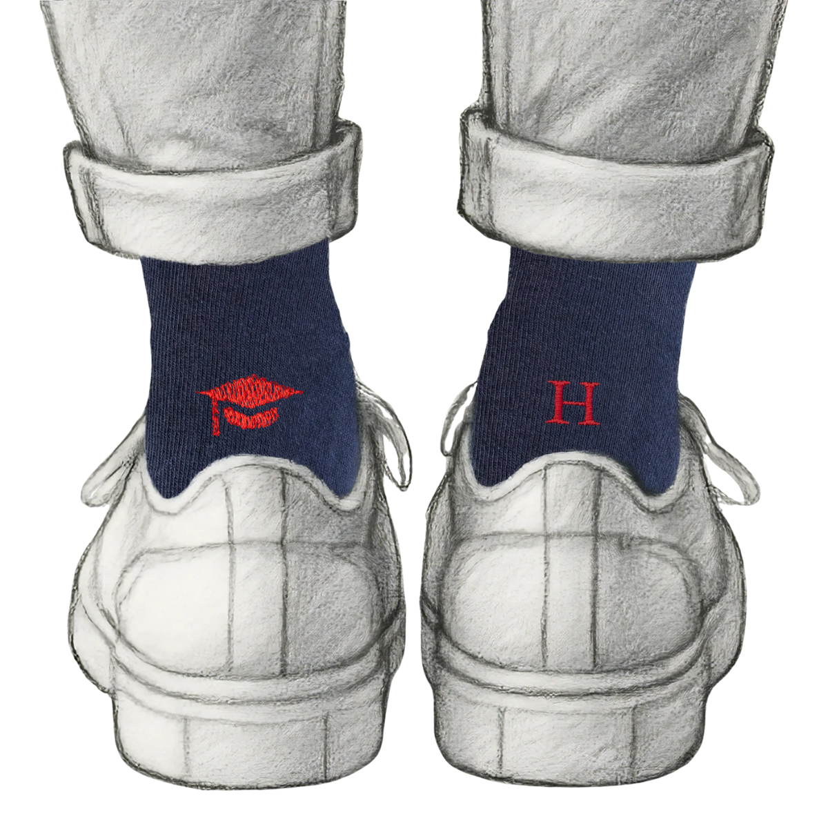 Blaue Herrensocken mit roten Initialen – Stretch-Baumwolle – Größe 40/45 – 101