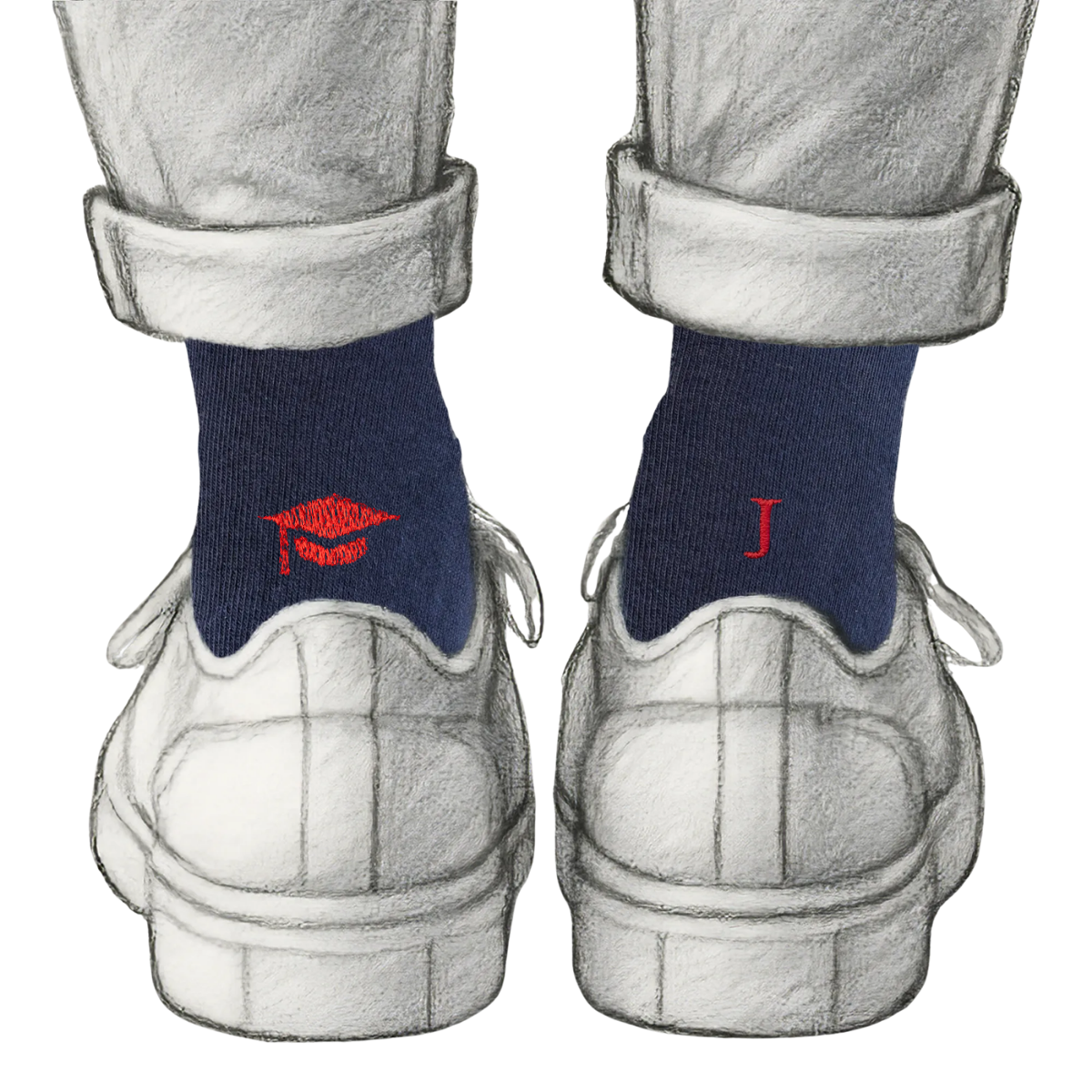 Blaue Herrensocken mit roten Initialen – Stretch-Baumwolle – Größe 40/45 – 101