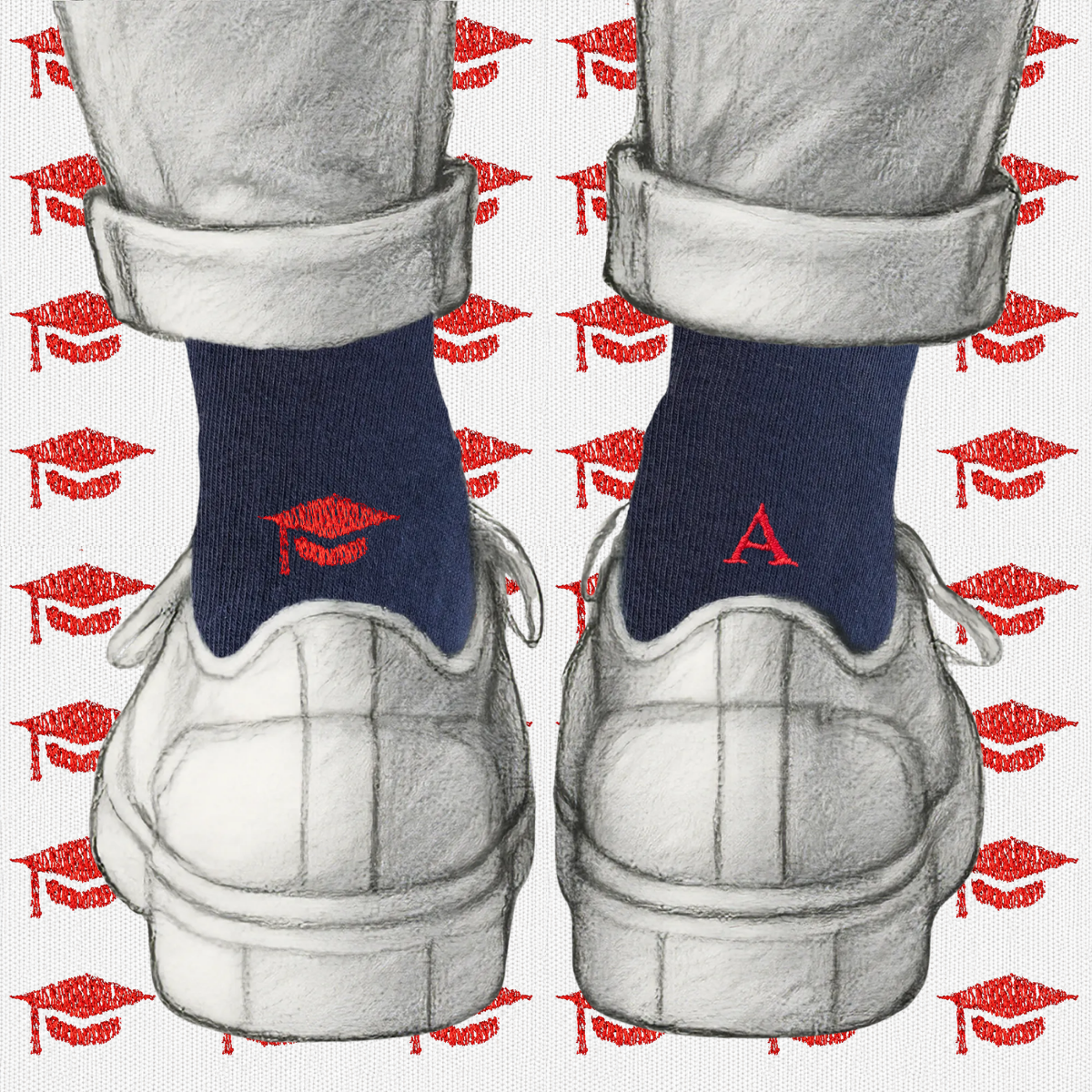 Blaue Herrensocken mit roten Initialen – Stretch-Baumwolle – Größe 40/45 – 101
