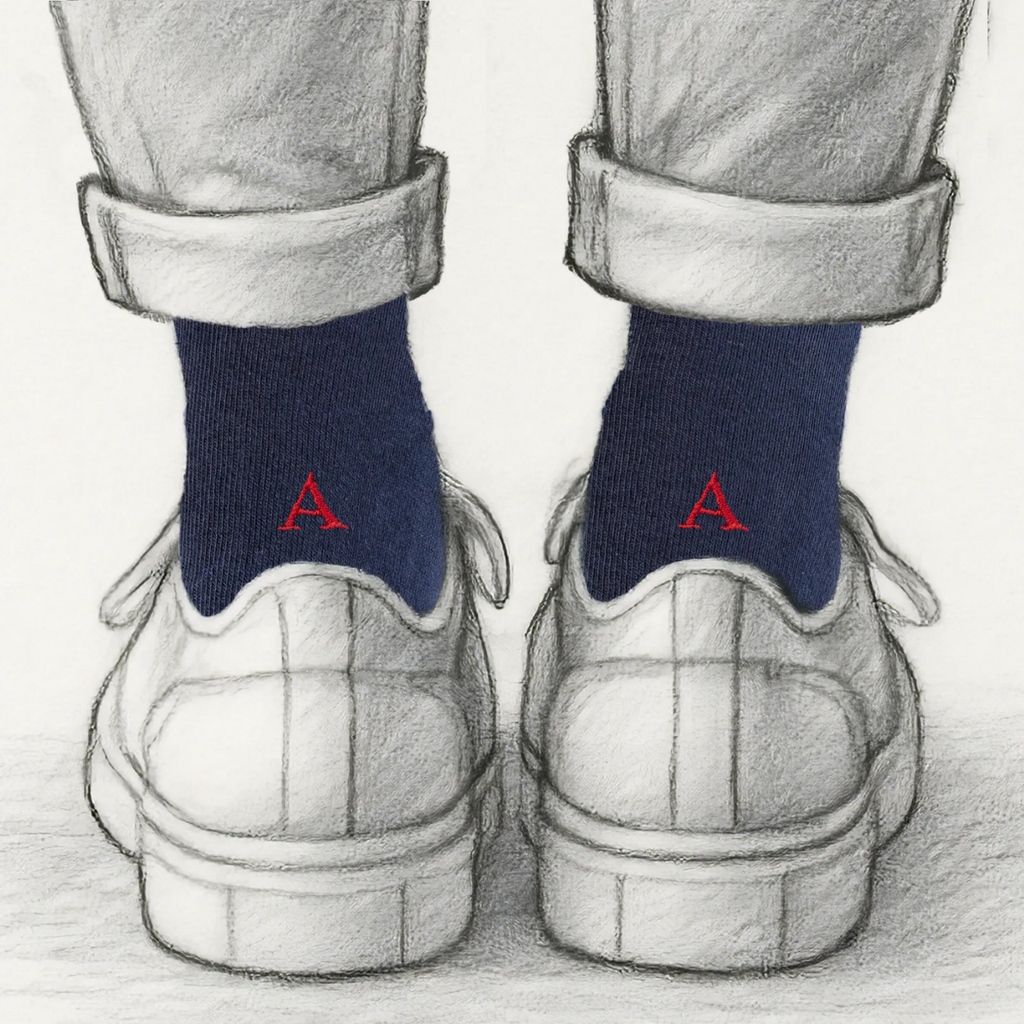 Men's Blue Socks with Red Initials - Stretch Cotton - Size 40/45 - 101