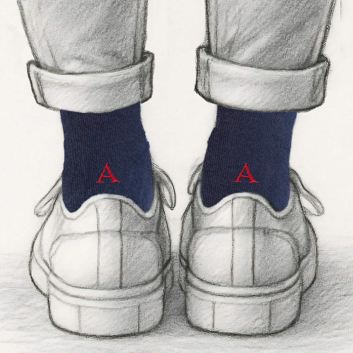 Men's Blue Socks with Red Initials - Stretch Cotton - Size 40/45 - 101