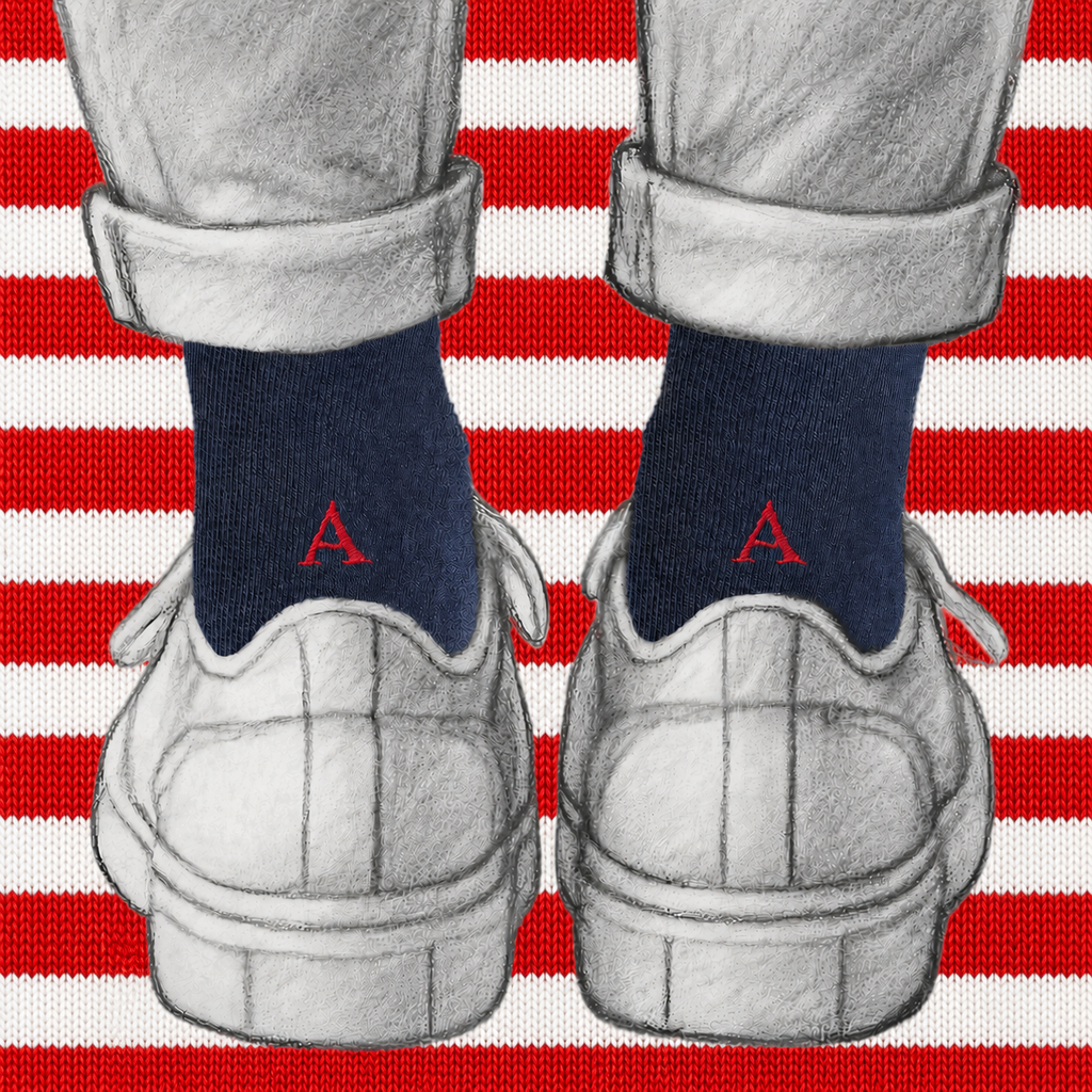 Men's Blue Socks with Red Initials - Stretch Cotton - Size 40/45 - 101