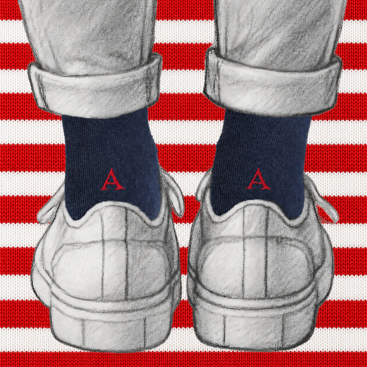 Men's Blue Socks with Red Initials - Stretch Cotton - Size 40/45 - 101