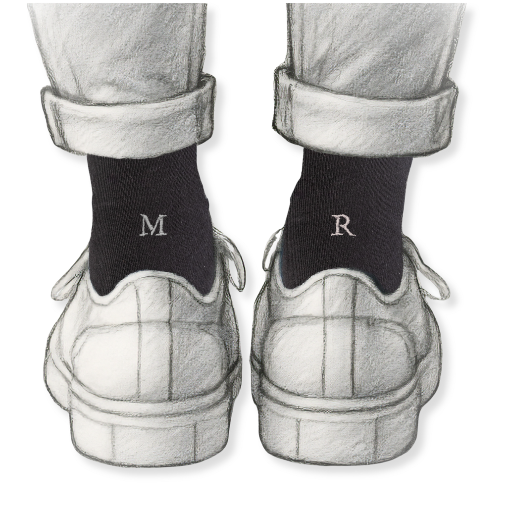 Calze Uomo Cotone Stretch | Nero Iniziali Ricamate Grigie | Taglia 40/45 | Lunghezza Ginocchio