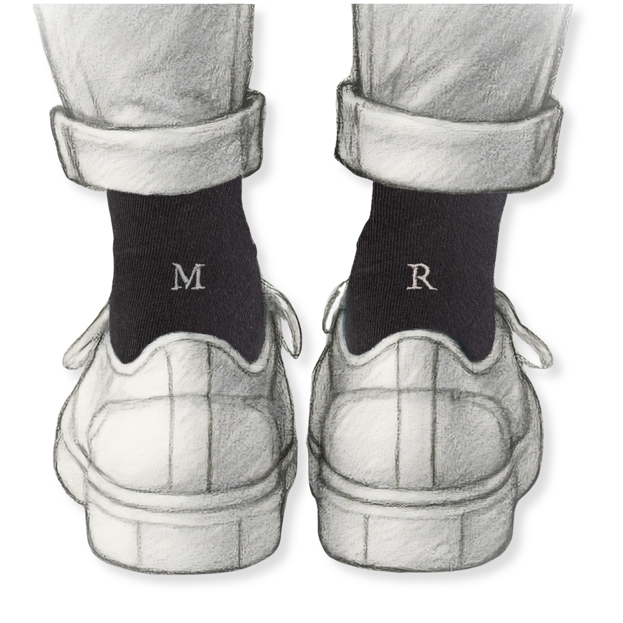 Calze Uomo Cotone Stretch | Nero Iniziali Ricamate Grigie | Taglia 40/45 | Lunghezza Ginocchio