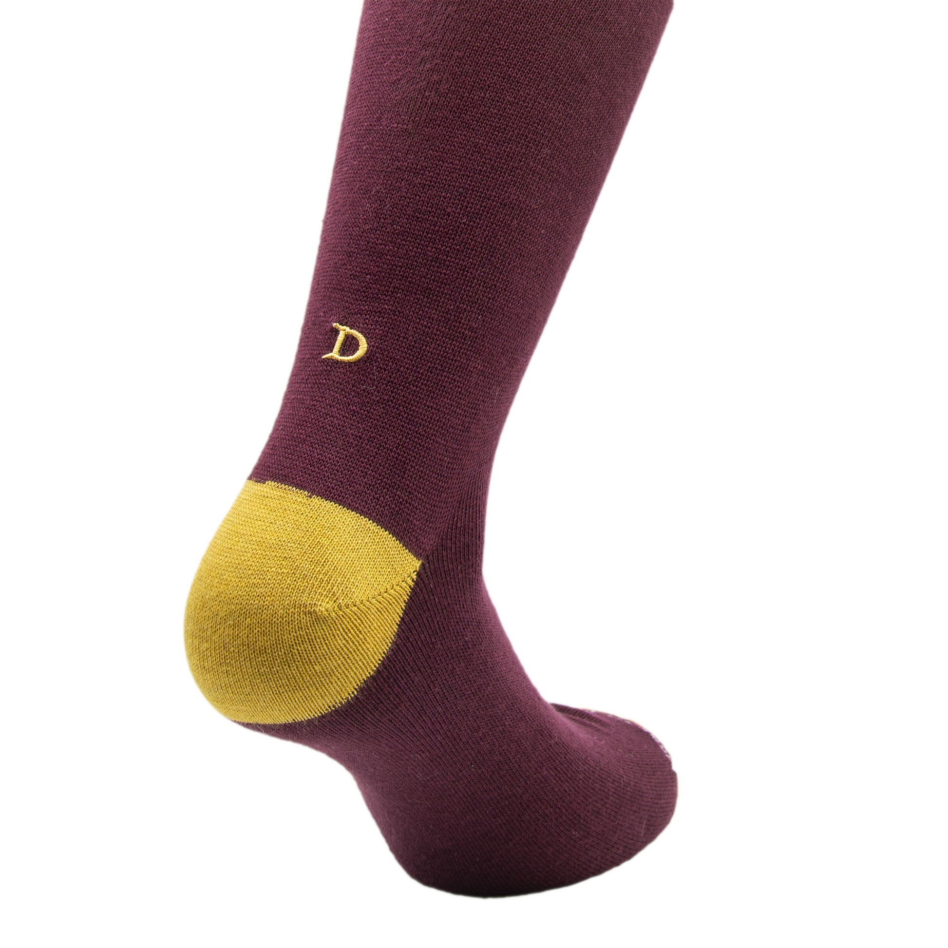 Calze Uomo Cotone Stretch | Bordeaux Iniziali Ricamate Senape | Taglia 40/45 | Lunghezza Ginocchio