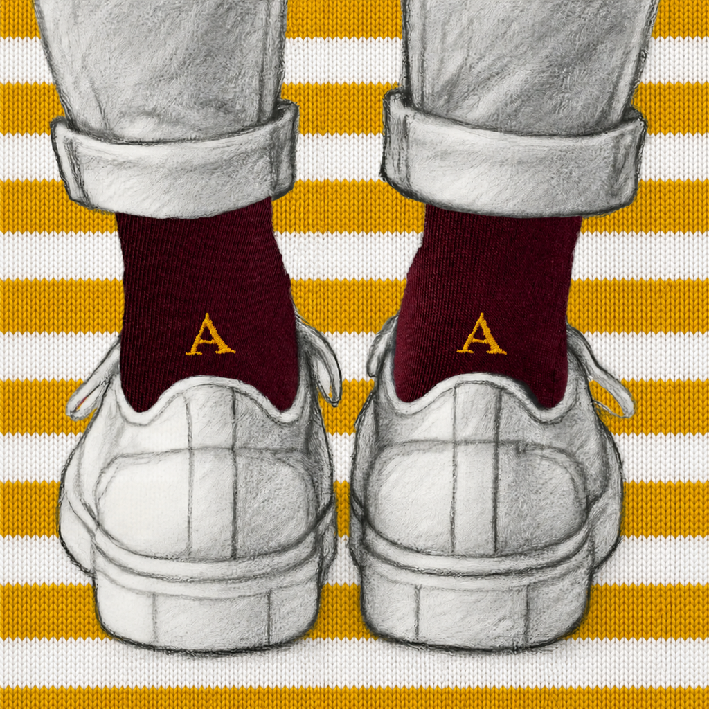 Men's Blue Socks with Red Initials - Stretch Cotton - Size 40/45 - 101