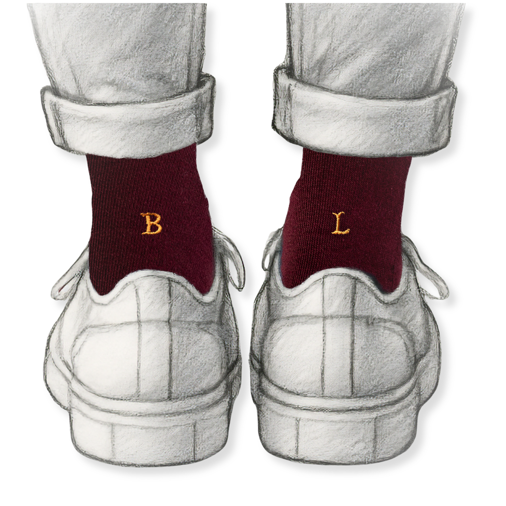 Calze Uomo Cotone Stretch | Bordeaux Iniziali Ricamate Senape | Taglia 40/45 | Lunghezza Ginocchio