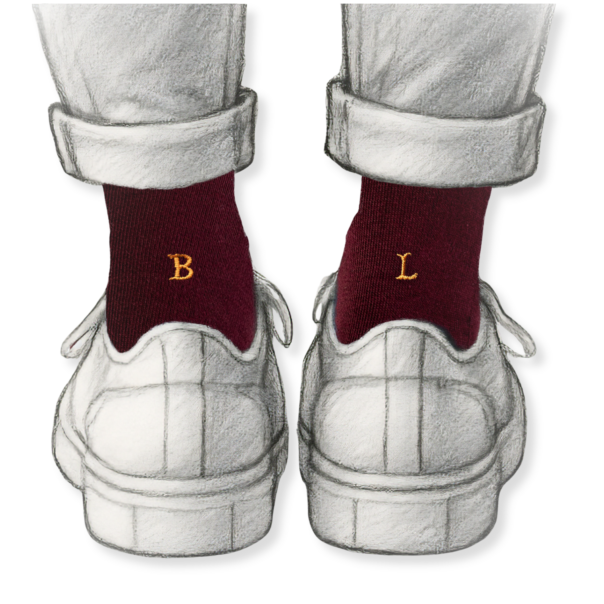 Calze Uomo Cotone Stretch | Bordeaux Iniziali Ricamate Senape | Taglia 40/45 | Lunghezza Ginocchio