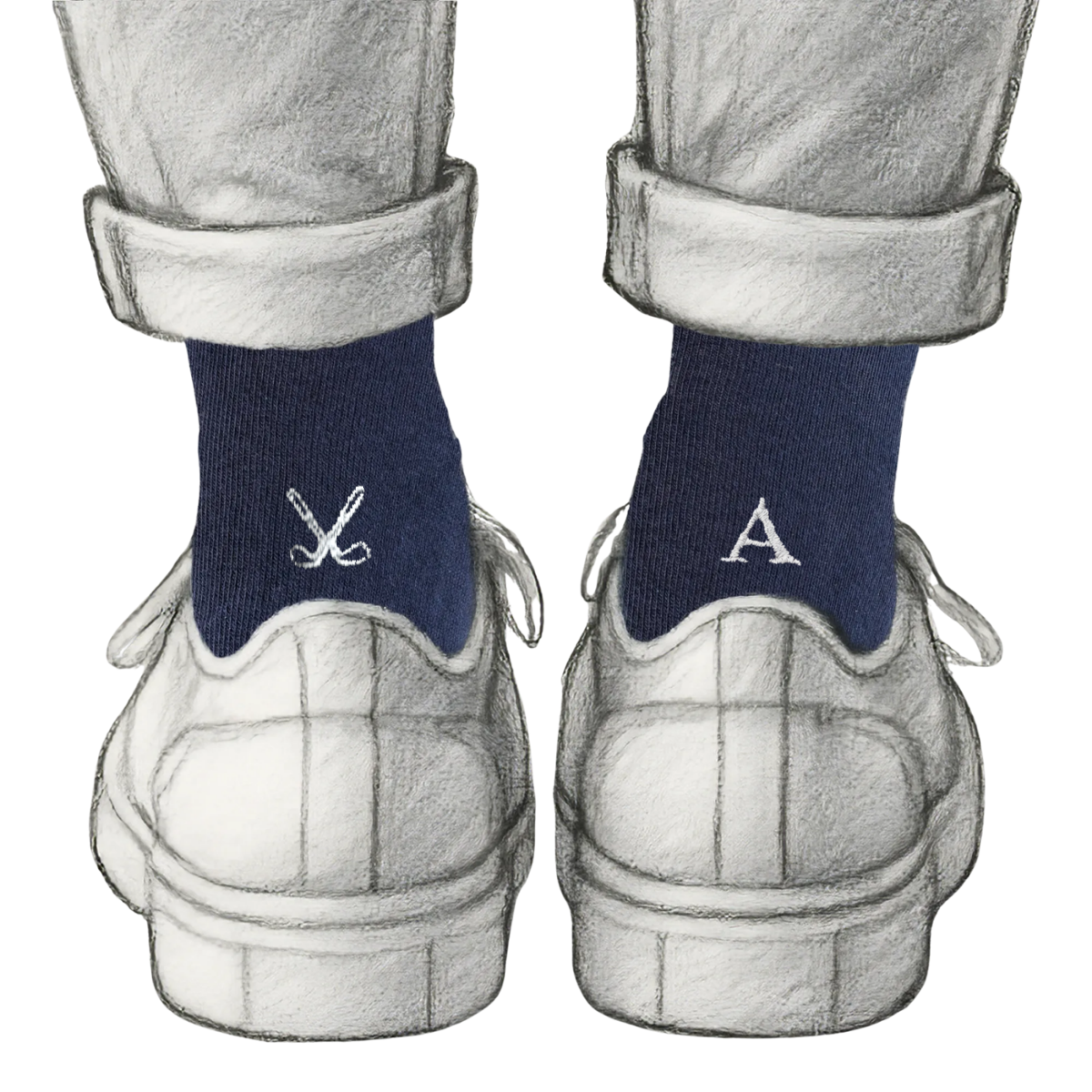 Calze Personalizzate Golf Lovers | Cotone Blu | Mazze Golf + Iniziale Ricamata Grigia