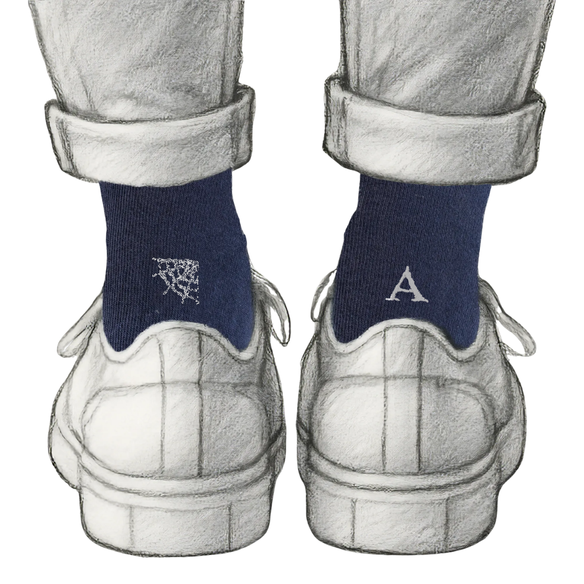 Calze Personalizzate Spider Lovers | Cotone Blu | Ragnatela + Iniziale Ricamata Grigia