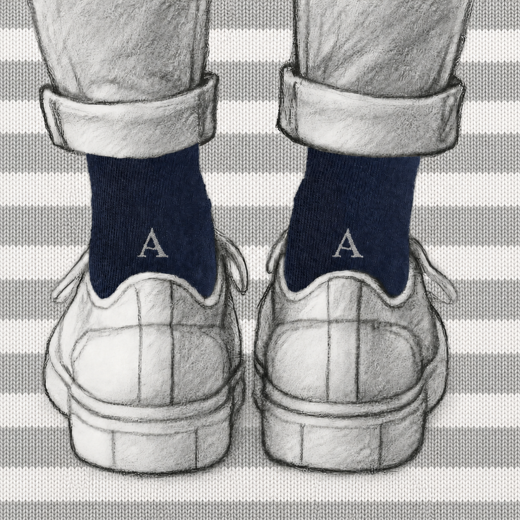 Men's Blue Socks with Red Initials - Stretch Cotton - Size 40/45 - 101
