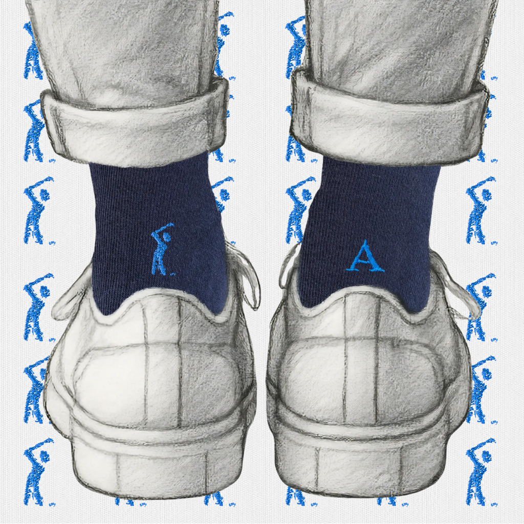Men's Blue Socks with Red Initials - Stretch Cotton - Size 40/45 - 101
