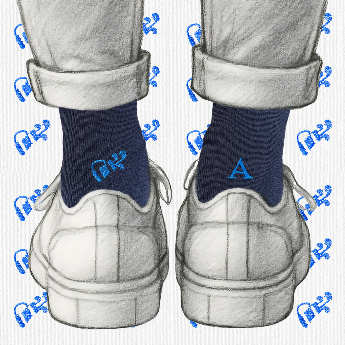 Blaue Herrensocken mit roten Initialen – Stretch-Baumwolle – Größe 40/45 – 101