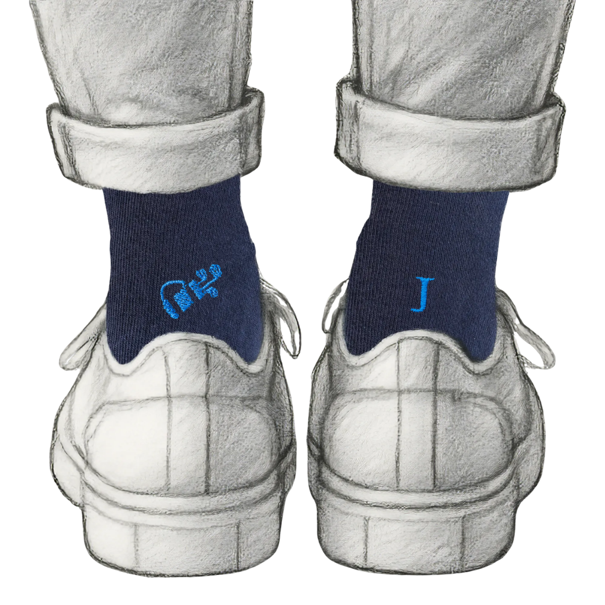 Blaue Herrensocken mit roten Initialen – Stretch-Baumwolle – Größe 40/45 – 101