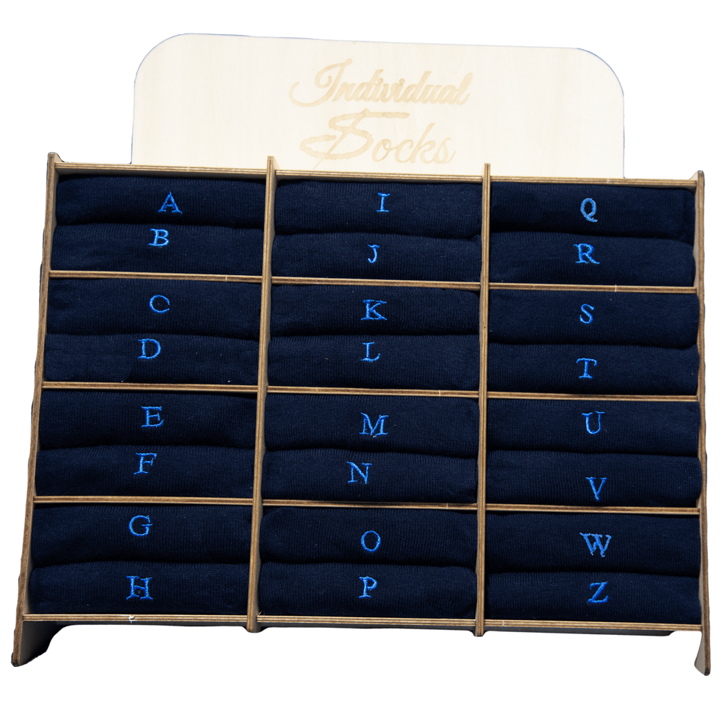 Calze Uomo Cashmere Merino Extrafine | Blu iniziali ricamate Royal | Lunghezza Ginocchio