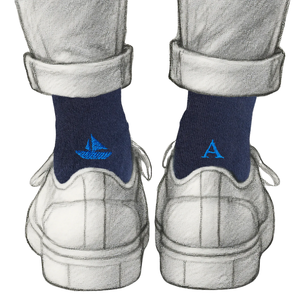 Men's Blue Socks with Red Initials - Stretch Cotton - Size 40/45 - 101