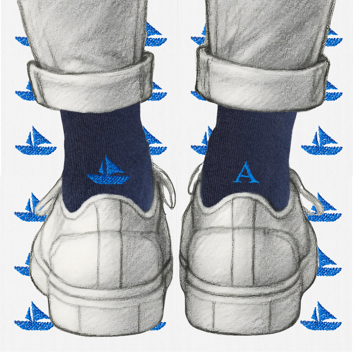 Blaue Herrensocken mit roten Initialen – Stretch-Baumwolle – Größe 40/45 – 101
